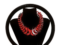 AW15-RBLU RED s  Zi Leather Necklace Red patent leather necklace featuring black accented edges.